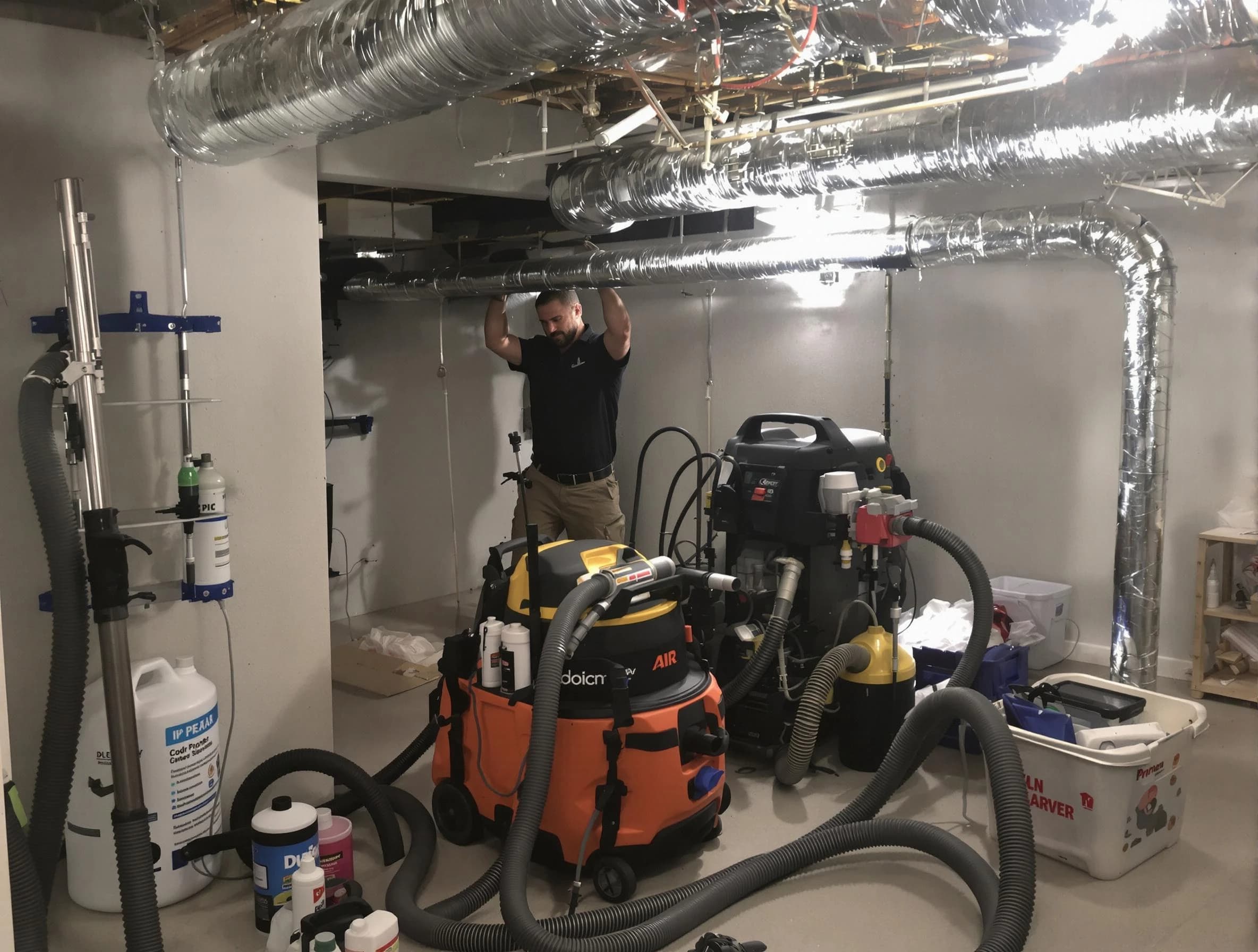 Salt Lake City Air Duct Cleaning specialist performing professional mold removal from air ducts using safety equipment in Salt Lake City