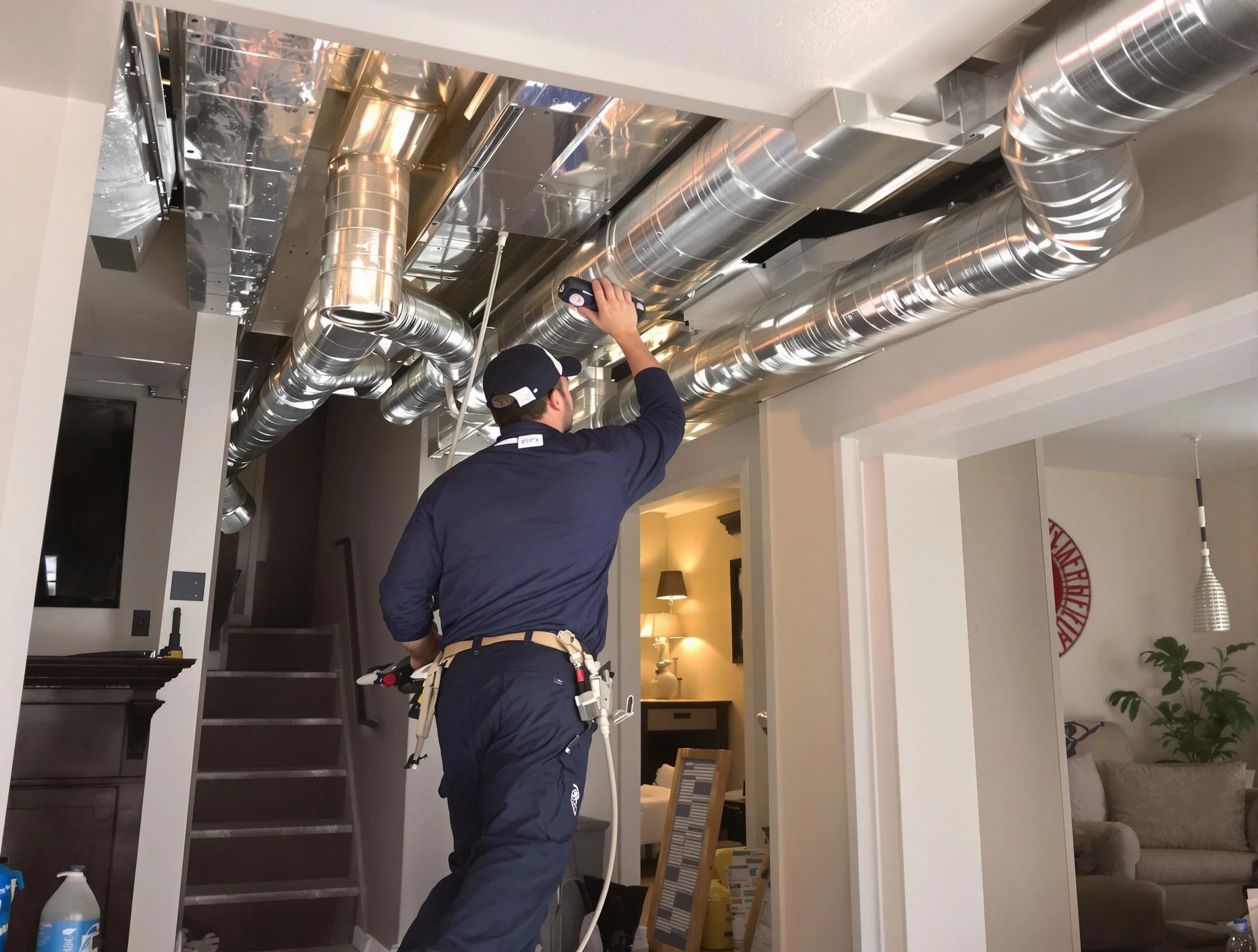 Salt Lake City Air Duct Cleaning expert performing specialized duct cleaning in a mobile home in Salt Lake City