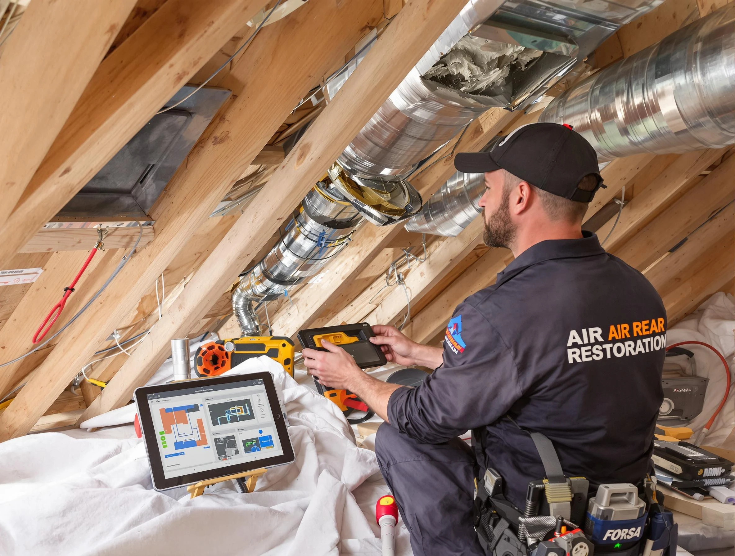 Salt Lake City Air Duct Cleaning technician performing precise duct repair work in Salt Lake City